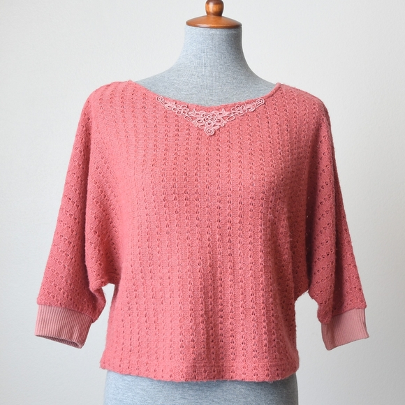 Vintage Sweaters - Vintage Pointelle Knit Cropped Sweater